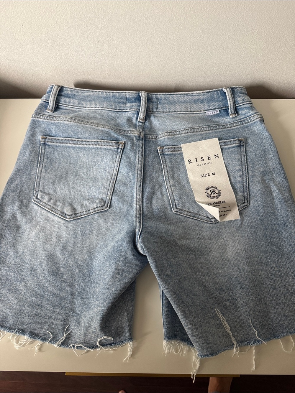 Risen Light Blue Distressed Boyfriend Denim Shorts - Picture 3 of 4